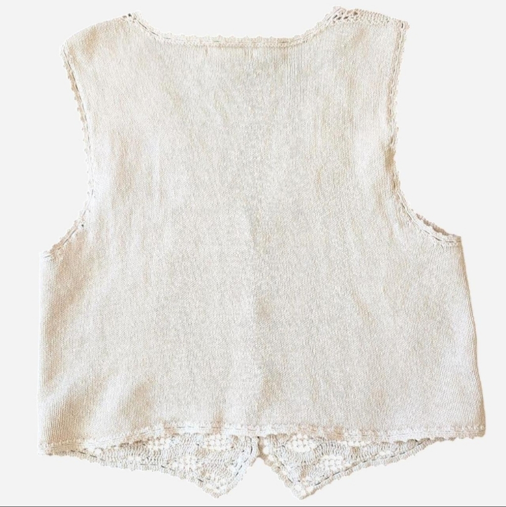 Vintage Crochet Sleeveless Vest Cream Fairy Coastal Cowgirl Festival Boho Sz L image 3